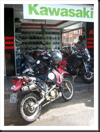 A beautiful sight to see an actual Kawasaki dealership right in this town! Our hopes were high...